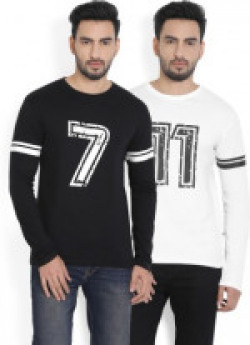 Pack Of 2 Full -T - Shirts : Billion PerfectFit Printed Men Round Neck White, Black T-Shirt (Pack of 2) at Rs.325