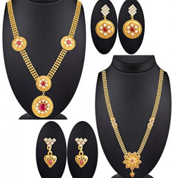 Spargz Gold Plated Long Necklace Jewellery Set For Women (Set Of 2)
