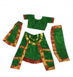 Fancy Steps Original Double Fan Classical Bharatanatya Dance Fancy Dress Costumes, 4 to 6 Years, Green