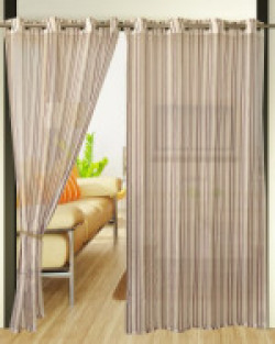 Home Candy Net Stripes 4 Piece Polyester Door Curtain Set - 7ft, Brown