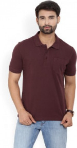 John Players Solid Men's Polo Neck Maroon T-Shirt