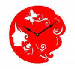 Sehaz Artworks Girl Asymmetric Wooden Wall Clock (25.5 cm x 25.5 cm x 3 cm, Red)