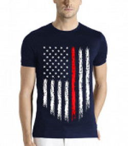Adro Men's Cotton USA Flag Printed T-Shirt Navy Blue_XL