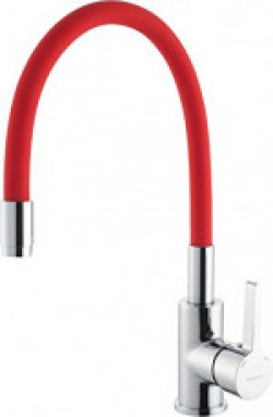 Hindware F920004CP Brass Single Lever Sink Mixer with Flexible Spout (Red)