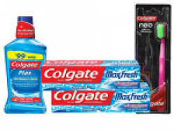 Colgate Freshness Icy Maxfresh Peppermint Ice Tooth Paste Combo - 150 g (Pack of 2) with Colgate Plax Peppermint Mouthwash - 250 ml and Neo Toothbrush