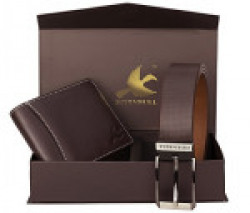 HORNBULL Men's Leather Wallet and Belt Combo(BW4595_Brown)