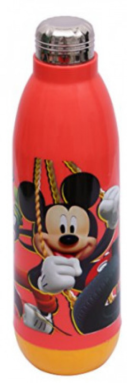 H M International Mickey Mouse Plastic Insulated Sipper Water Bottle, 750ml, Multicolour