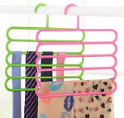 Synergy Collection Multipurpose Space Saving 5 Layer Hanger for Cupboard Organizer for Cloths || Shirts || Ties || Pants || Jeans || T-Shirt || Sarees || Suits Random Color (Set-2)