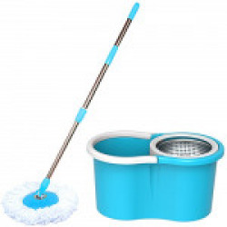 Eco Alpine 360 Degree Magic Spin Mop with Steel Spinner Plus 1 Refill Pack, Blue and White