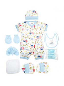 Mee Mee Pampering Apparel Gift Set for New Borns (Blue, 8 Pieces - Teddy & Animal Print)
