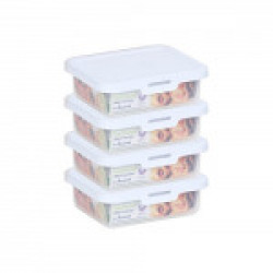 Wham Food Locker Rectangular Plastic Container, 300ml, 4 Pcs Set, White
