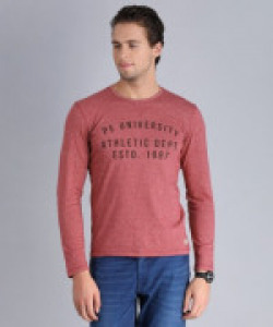 Peter England University Graphic Print Men's Round Neck Pink T-Shirt