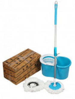 GTC 360° Spin Floor Cleaning Magic mop PVC Bucket Mop with 2 Microfiber Heads - Multicolor