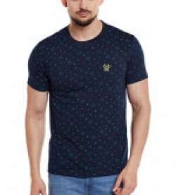 VIMAL Men's Printed Round Neck Cotton T-Shirt (Navy, Large)
