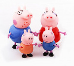 iDream Kid's PVC Pig Family Toy Set Action Figure 9cm and 5.8cm (Multicolour)-Set of 4