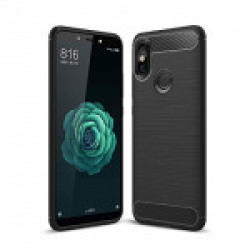 Bracevor Xiaomi Mi A2 Back Cover Case | Carbon Fiber TPU Flexible Shockproof | Brushed Rugged Armor - Black