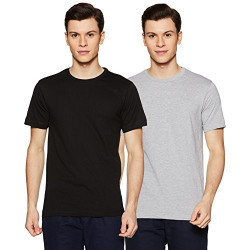 Xessentia Men's T-Shirt (XPO2R3_Small_Grey Melange and Black) (Pack of 2)