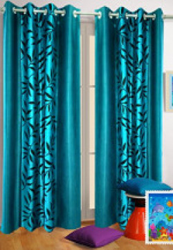 Homefab India Kolaveri 2 Piece Eyelet Polyester Door Curtains - 7ft, Aqua