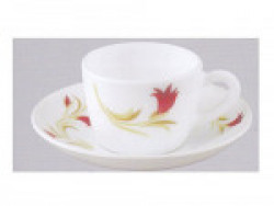 Skykey Red Lily Opal Glass Cup and Saucer Set, Medium (Multicolour, cop00142) - 12 Pieces