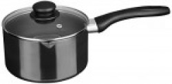 Amazon Brand - Solimo Hard Anodized Sauce Pan, 16cm/ 1.5L, (Induction and Gas Compatible), Black