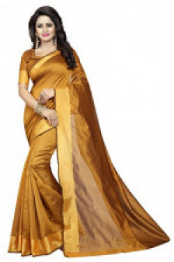 FabDiamond Women's Cotton Green Patta Saree With Blouse Piece(Free_Size) (Yellow)