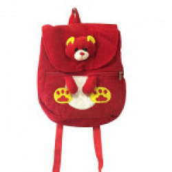 Deals India Velvet School Bag with Teddy Soft Toy, Red