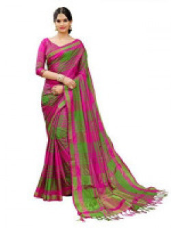Art Decor Sarees Cotton Saree with Blouse Piece (E Kart_Pink & Green_Free Size)
