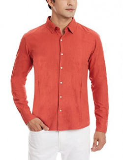 Eleven 11.11 Men's Casual Shirt (Khadi Shirt/KC40/2/L_Alizarin Red)