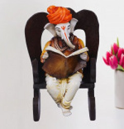 Karigaari Ganesha Resting on Rocking Chair Polyresine Idol (21.21 cm x 15.8 cm x 13.21 cm)