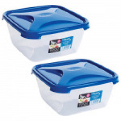 Wham Cuisine Square Food Storage Plastic Container, 2 Litre, 2 Pcs Set, Blue
