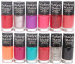 Makeup Mania Nail Polish Set Combo, Red, Orange, Pink, Silver, Purple, Black (Pack of 12)