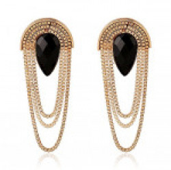 Elprine Crystal Tassel Statement Golden & Black Earrings For Women