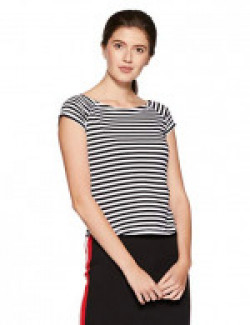 Amazon Brand- Symbol Women's Striped Slim Fit T-Shirt (WTST12-Black & White-M)