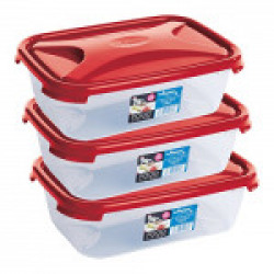 Wham (United Kingdom) Cuisine Rectangular Food Storage Plastic Box Container, 2. 7 Litre (Red, Pack of 3)