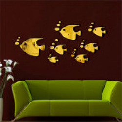 Atulya Arts Exclusive Offer - {Get (pack of 10) 3D butterfly wall sticker with every order} - Fishes Golden (Pack of 7 & 21 Dots) 3D aCryliC stiCker, 3D aCryliC stiCkers for wall, 3D mirror wall stiCkers, 3D aCryliC wall stiCker, 3D deCorative stiCkers, 3D aCryliC home wall deCor, 3D aCryliC mirror stiCKers, 3D aCryliC mirror wall stiCkers for living room, 3D aCryliC mirror wall stiCkers for bedroom, kids room, 3D aCryliC mural for home &