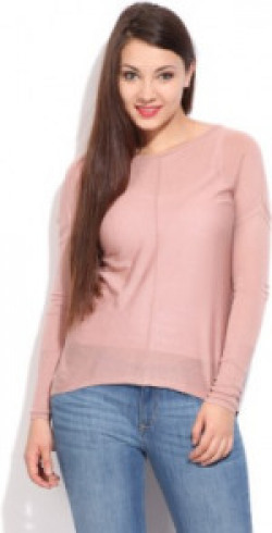 Lee Self Design Women's Round Neck Pink T-Shirt