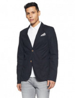 Celio Men's Notch Lapel Slim Fit Cotton Suit Jacket (3596654585071_Marine_Large)
