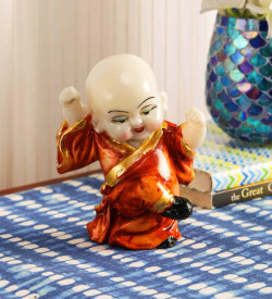 Orange Polyresin Laughing Buddha Idol by Aspiration Collection