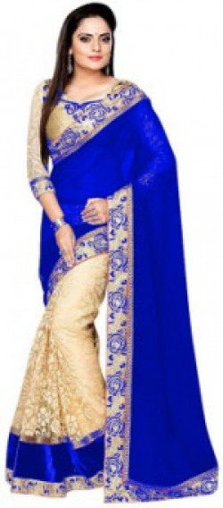 Shree Creation Embroidered Bollywood Georgette, Net Saree(Blue, Gold)