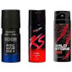 AXE + KS + Wild Stone (Set of 3 Pcs ) Deo Deodorants Body Spray For Men