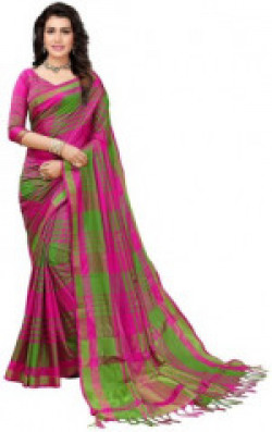 V J Fashion Checkered Daily Wear Art Silk Saree(Pink, Green)