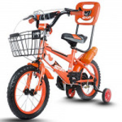 Baybee Strom Freestyle Kids Bicycle | 14 inches Kids Bicycle for 3-5 Years with Basket and Side Wheel (Orange)