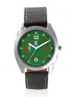 Teesort Leather Strap Analogue Green Dial Men's Watch