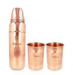 Frabjous Pure Copper Set of 900ml Thermos Bottle and 2 Set of 300ml Copper Glass