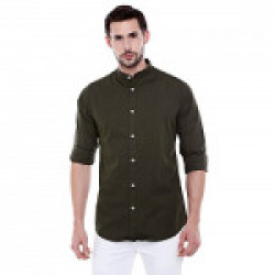 Dennis Lingo Men's Plain Slim Fit Casual Shirt (CC201_Green_X-Large)