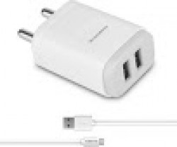 Ambrane AWC-22 2.1A Dual Port Fast Charger with Charge & Sync USB Cable Mobile Charger  (White)