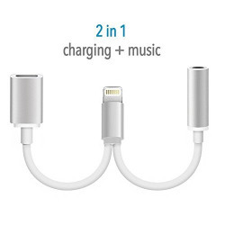 LilyPin 2 in 1 Lightning to 3.5mm Aux Audio & Charging Cable for iPhone 7/7+ & Supported IOS 11 (Color may vary)