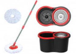 Eco Alpine 360 Degree Magic Spin Mop with Steel Spinner Plus 1 Refill Pack (Black and Red)