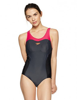 Speedo Female Swimwear Fit Racerback (810393A609_Oxide Grey, Black, Magenta and Fluo Orange_32)