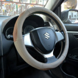 Oshotto NSKU-097 Steering Wheel Cover for Honda-Amaze (Beige and Tan, 648.64 Grams)